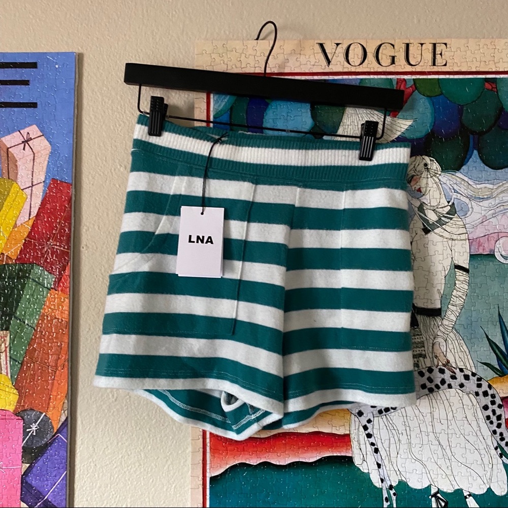 NWT LNA planet blue striped green white shorts